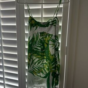 Olivaceous Green and White Tropical Slip Dress